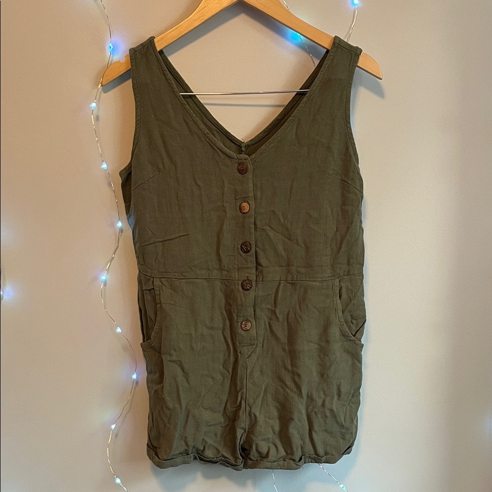 Olive Green Sleeveless Button-Down Top